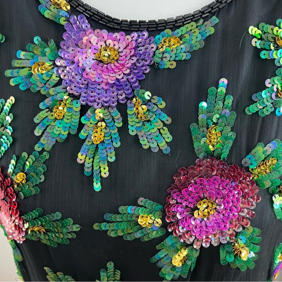 Laurence Kazar Vintage Tags Attached Sequined Floral Silk Blend Top - Picture 5 of 16